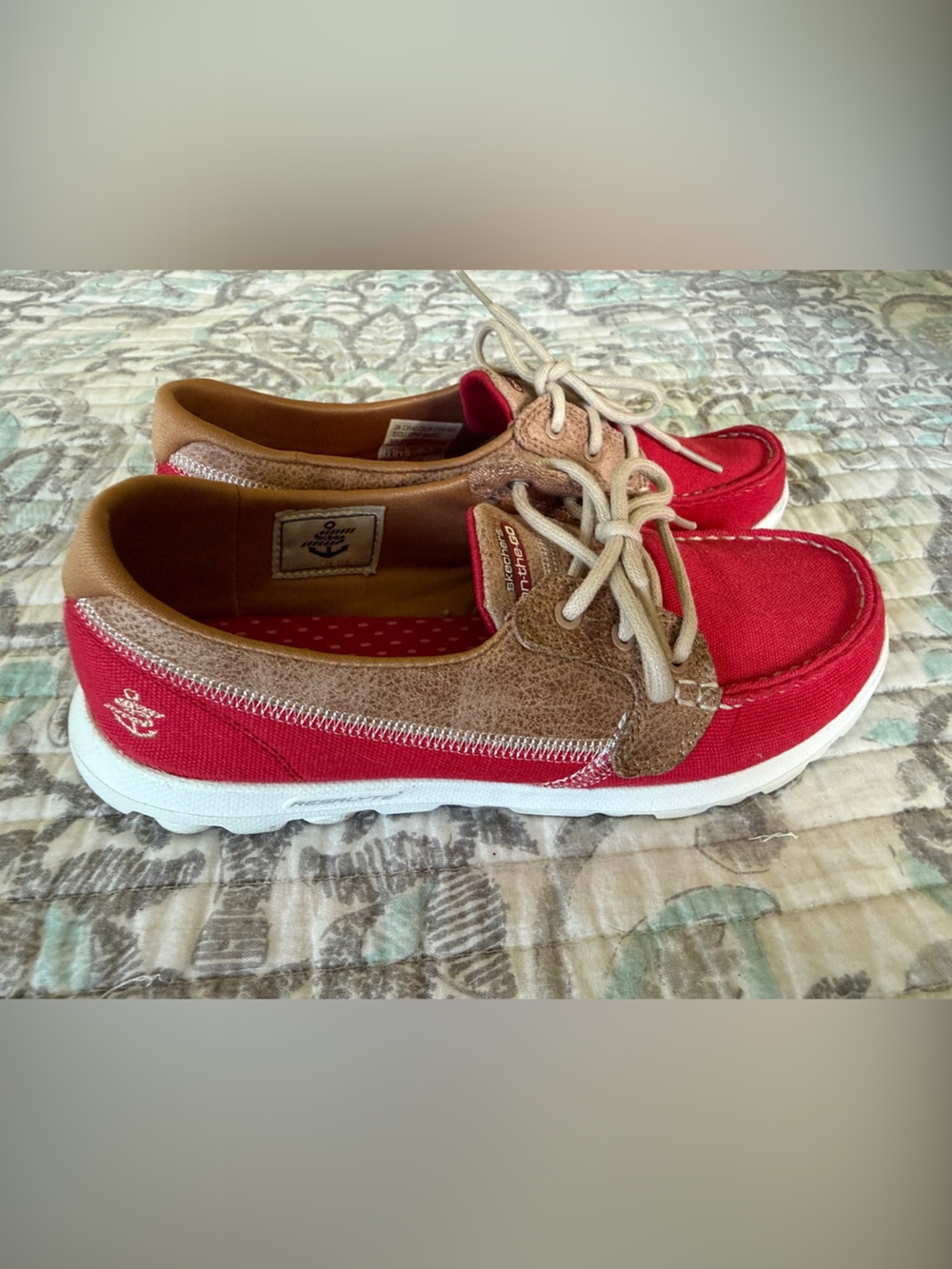 Skechers Red Canvas & Brown Trim Slip-On Boat Shoes